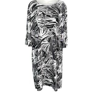 Alexandra Oak Black White 3/4 Bell Sleeve Dress Plus Sz XXL Stretch Flounce NWT
